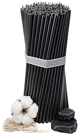 Diveevo Kirchliche Bienenwachskerzen №60-100 Stk. I hochwertige & geweihte Ritualkerzen L-20,5 cm Ø-6,6 mm I 80 Min Brenndauer in schwarz I 700 g dünne Kerzen tropf- und rauchfrei