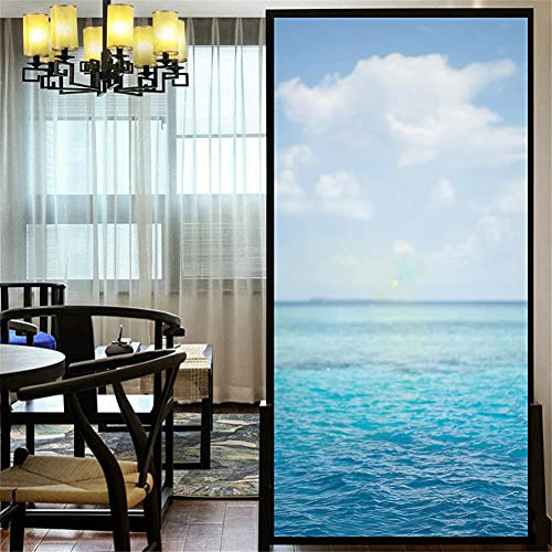 Película decorativa para ventana, privacidad bajo el agua, hermoso mar estático, calcomanías esmeriladas para ventanas, para el hogar y la oficina (ancho x largo) (42 x 100 cm)