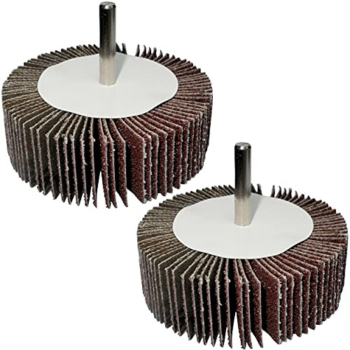AERZETIX - C49595 - Lot de 2 roues à lamelles de papier abrasif granulométrie 60 diamètre de roue 80mm Ø de tige 6mm - roue à lamelles sur tige pour visseuse - disque de papier de verre pour poncer