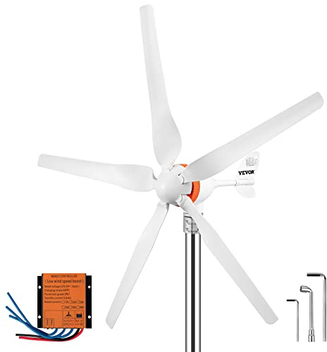 VEVOR Generador de Turbina Eólica 12 V 500 W Aerogenerador Horizontal 5 Cuchillas Velocidad Nominal 13 m/s, Kit Resistente y Durable con Controlador de Carga MPPT para Hogar, Chalets