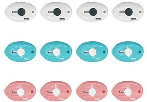 12 Pezzi Mini Coltello Multiuso, Mini Tagliacarte, Mini Taglierina, Usato per Regali di Decorazione Portachiavi, Adatto per Cartone, Carta, Scatola(3 Colori)