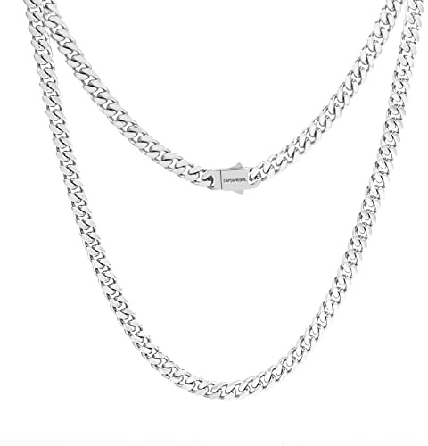 OUMI Miami Cuban Chain Necklace for Men/Women,316L Stainless Steel 5/7MM Width 18 20 22 24 Length Double Safety Clasp Hip Hop Jewely,Come Gift Box