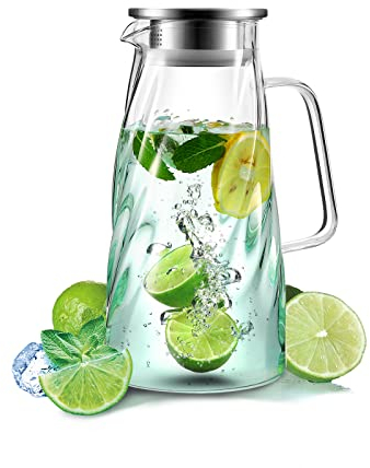 Jarra de vidrio de borosilicato resistente al calor de 1,7 litros, jarra de té helado, jarra de vidrio de borosilicato sin plomo, dispensador de limonada, té helado, café, leche y jugo, jarra de