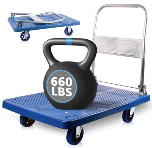 LFGUD Foldable Push Cart Dolly 660 lbs, Capacity Heavy Duty Moving Platform Trucks Hand Cart with 360° Swivel Wheels for Home Garden Warehouse Garage Workshops