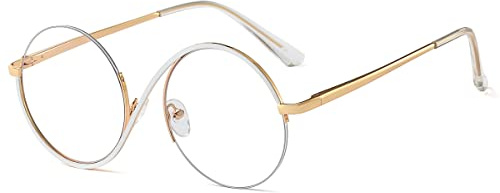 kachawoo Halber Rahmen Anti Blaulicht Brillen Weibliche Vintage Metall Brillen Optische Runde Gläser Rahmen Frauen (white gold frame)
