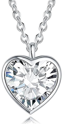 GW Herz Kette Damen Silber Herzanhaenger Silberne Halskette damen 925 mit Herz Anhänger Zirkonia Damen Geschenke für Frauen Mama Beste Freundin Geburtstag (Silber)