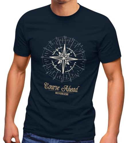 Neverless Herren T-Shirt Kompass Windrose Navigator Segeln Slim Fit