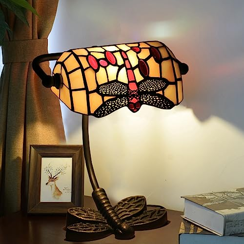 AIBOTY Banker-Lampe Tiffany-Schreibtischlampe 10 hohe grüne Kristallperlen-Tischlampe, verstellbare Memory-Klavierlampe, kleine Akzentlampe für Wohnzimmer, Schlafzimmer, Bürocomputer,Dragonfly a