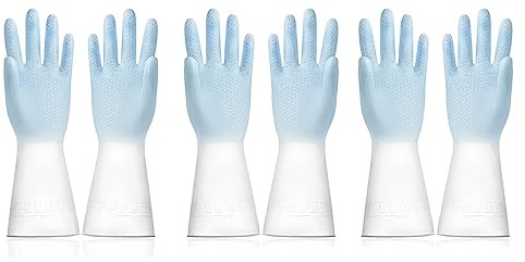 BAMFY Non-Slip Rubber Gloves 3 Pairs Kitchen Dishwashing gloves Reusable Cleaning Gloves Flexible Durable washing up gloves (Color : Blue, Size : L)