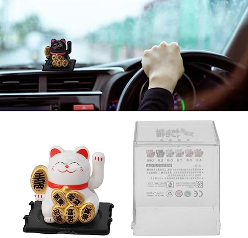 Glückskatze, Winkekatze, Solarbetrieben, Feng Shui, Niedliche Winkekatze, Glücksbringer, Reichtum, Einladende Katzen, Bezaubernde Schaukel (Weiss)