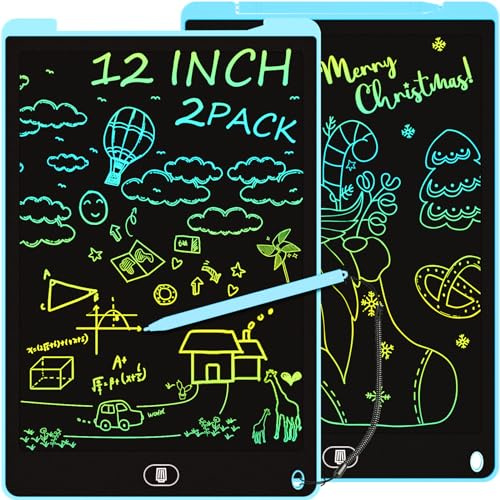 2 Pack 12 Inch LCD Writing Tablet for Kids, Electight Colorful Doodle Board, Eye Protection Drawing Tablet with Lock & Erase FUNC, Birthday Gifts Education Toys for 3-8 Years Old Boys and Girls - Blue