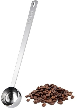 U-Taste Long Handled Coffee Scoop, 18/8 Stainless Steel, 21cm, 15ml | Silver, Metal Measuring Spoons for Ground Coffee, Beans, Powder, Espresso, Tall Canisters, Jars, Cans