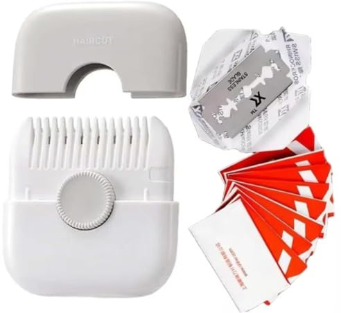 GUIYAL 2 in 1 Hair Trimmer with 10 Replacement Blades, Razor Comb, and Sharp Double Edge Cutting Comb (White)