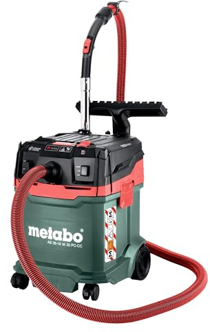 metabo Akku-Sauger AS 36-18 M 30 PC-CC - 18 V Akku-Staubsauger, 30 l Behälter, 3300 l/min Luftleistung - Nass- und Trockensauger Staubklasse M Zertifiziert, Eco-Modus, CordlessControl - Inkl. Zubehör