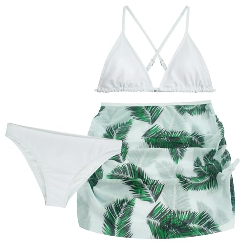 Happy Cherry - Traje de Baño Niñas Bikini Tankini Niña Copa Triángulo para Natación Playa Surf Chica Bañador Verano Infantil Tres Piezas Set de Top de Bikini con Triángulo Falda Braguita - 12-13 Años