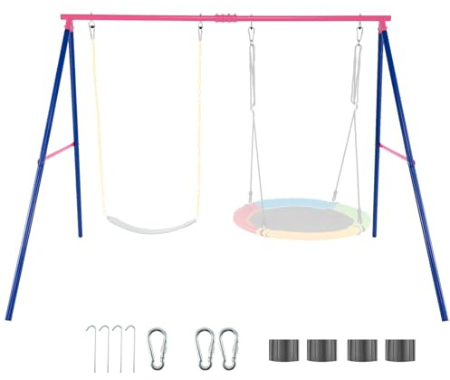 DREAMADE Schaukelgestell Outdoor, Schaukelgerüst Metall (Nur Rosa- Gestell) | Schaukel Gestell bis 300kg für Kinderschaukel, Nestschaukel, Doppelschaukel Gestell für 2 kinder, Drinnen & Draußen