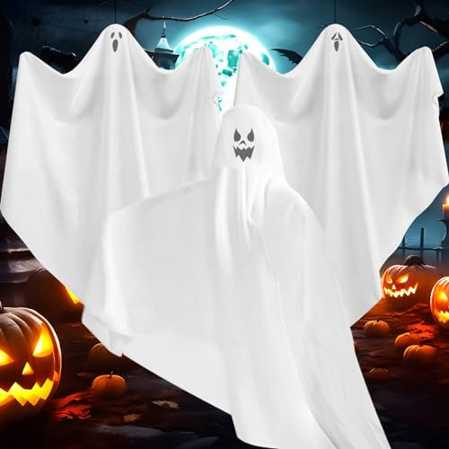 ZQEJEFD Fantasmas Colgantes de Halloween (3 Pcs), Decoración Espeluznante para Exteriores, Interiores y Fiestas de Jardín (60cm)
