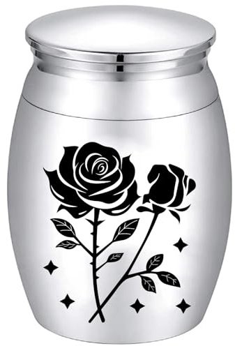 CREATCABIN Mini Flower Urn Small Keepsake Urns Tiny Floral Rose Human Ashes Sharing Burial Funeral Decorative Memorial Keepsake Miniature Container Jar for Love Male Female 1.18x1.57 inch Silver