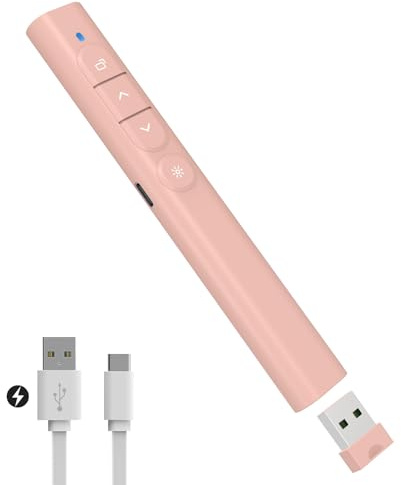 SunnyOcean Puntero Presentaciones, Presentador Inalámbrico Pasador Diapositivas, Mando Presentaciones Recargable, 2,4GHz Puntero Powerpoint Remote Presenter para Computadora Windows (Rosa)