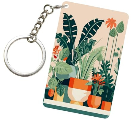 TATAUU Porte-clés rectangulaire en acrylique avec petite plante verte, unisexe, texture transparente, impression haute définition, design personnalisé.