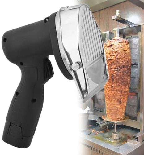 Beachtiful Cortadora de Kebab Turca Comercial con 2 Cuchillas, Cuchillo Eléctrico de Kebab de 80W, Cortador Gyro Shawarma de 60 kg por Hora (2 Baterías de 2000mAh)