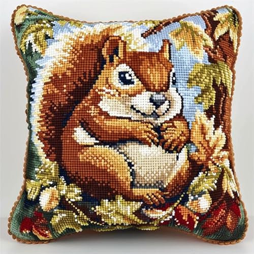 Almohadones con Cierre de Gancho de Pestillo Ardilla Cojines con Cierre de Gancho Kit de Funda de Almohada, Cojines de Ganchillo para, Adultos y Principiantes, Decoración Del Hogar, 43 cm x 43