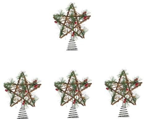 PRETYZOOM 4 Stück weihnachtsbaumspitze Stern Weihnachtsbaum Stern -Finale Spitze Christbaumspitze Topper Weihnachtsdekoration Christbaumschmuck Holz