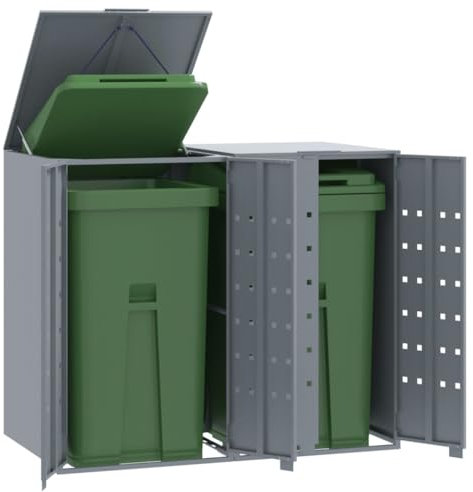 IKAYAA Edelstahl Mülltonnenbox 2er 240L 2 Tonnen Mülltonnenverkleidung Metall Müllcontainer Mülltonnenschrank Müllbox Draußen 138x79x117 cm