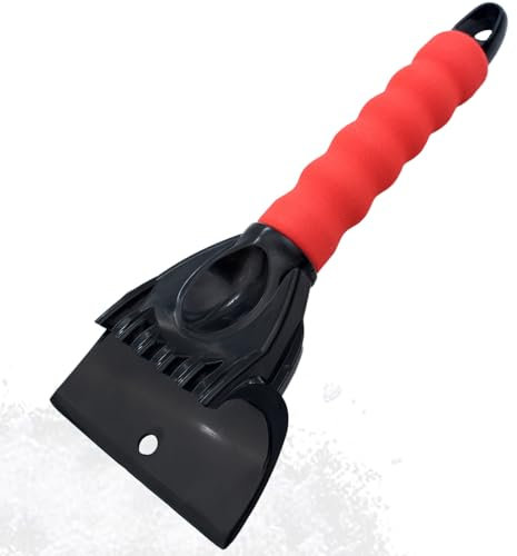 1 Pcs Grattoir à Glace de Voiture,Déneigeur Grattoir à Glace,Grattoir Pare Brise Voiture,Grattoir Vitre Voiture,Raclette Pare Brise Voiture,avec Poignée Antidérapante Rouge,pour Déneigement et Dégivre