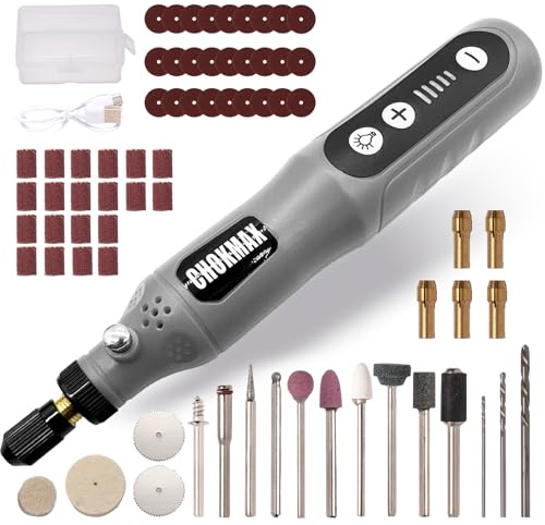 CHOKMAX Mini utensile rotante senza fili, kit smerigliatrice a 5 velocità con 72 accessori e luce LED frontale, ricarica tipo C, strumento artistico per incisione, levigatura, lucidatura, foratura