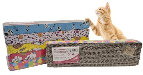 Pack de 6 Rascadores de Cartón para Gatos - Resistente, con Hierba Gatera Natural Incluida - Tamaño 43x12x24cm - Diseño Multicolor para Protección de Muebles