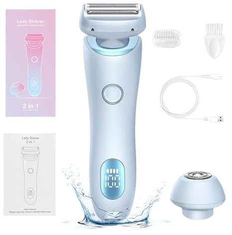 Lady Shavers for Women Wiederaufladbar, 2 in 1 Wasserdichter Elektrorasierer für Frauen, Nass- & Trockener Elektrorasierer, Schmerzlose Haarentfernung für Verschiedene Körperteile (Blau)