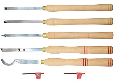 Meißel, Drechselwerkzeuge für Holz mit Hartmetallspitze, 5-teiliges Drehbank-Set, Schrupp-, Detail- und Finisher-, Schwanenhals-Hohlmeißel, Abstechwerkzeug mit Massivholz