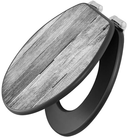 banjado Toilettendeckel anthrazit mit Absenkautomatik/WC Sitz mit Absenkautomatik anthrazit/Klodeckel grau/Toilettensitz dunkel/edle Klobrille - Motiv Holz Monochrom