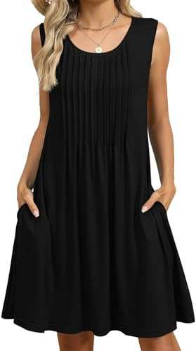 PICKLION Vestito Donna Estivi Abito Floreale Vestiti Senza Maniche Casual da Estivo Spiaggia Abiti Bohémien con Tasche Nero 2XL