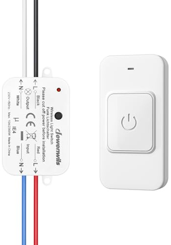 DEWENWILS Interruptor Inalámbrico 230 V, Interruptor Magnético con Receptor, No Requiere Cableado, Alcance de 30 m, Ampliable, para lámparas y ventiladores de hasta 2300 W, 1 Transmisor