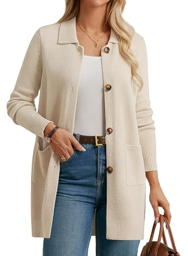 GRACE KARIN Cardigan lungo da donna a maniche lunghe con risvolto collo button down cardigan con tasche