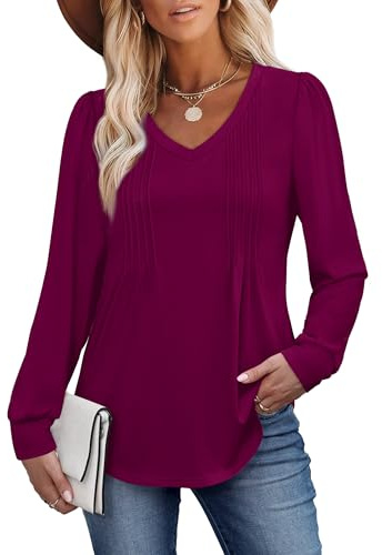 Aokosor Ladies Jumpers Crewneck Long Sleeve Tops Women Lightweight Sweatshirt with Button Cuff Loose Casual Tunic