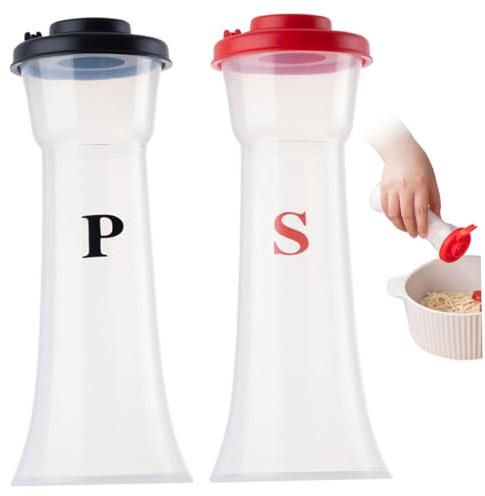 2Pcs/Set Clear Plastic Salt & Pepper Shakers Set with Lids, Hourglass Moisture-Proof Spice Dispenser for Camping, Outdoor BBQ, Kitchen & Lunchbox