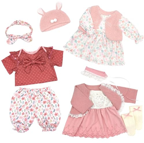 Reborn Doll Clothes for 20-22 Inch Dolls, 3 Sets 20 Inch Baby Doll Clothes Accessories 10 Pcs with Dress Coat Outfits, Headbands, Socks, Top and Pants for 20- 22 Baby Dolls