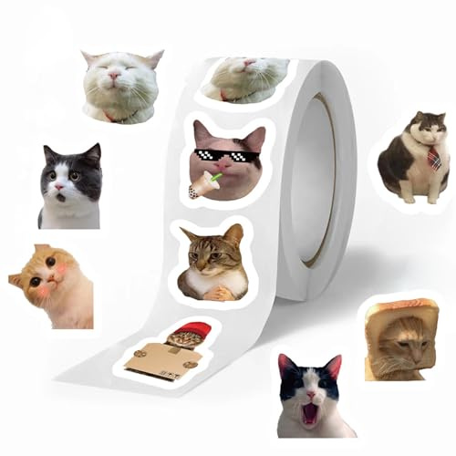 Katzen Meme Aufkleber - 500 Stück Lustiger Wasserfester Sticker Roll | Neuheitsspielzeug Für Auto Laptop Flasche Wohnungsdekoration Und Neuheitsspielzeug Für Teenager Kinder Und Freunde
