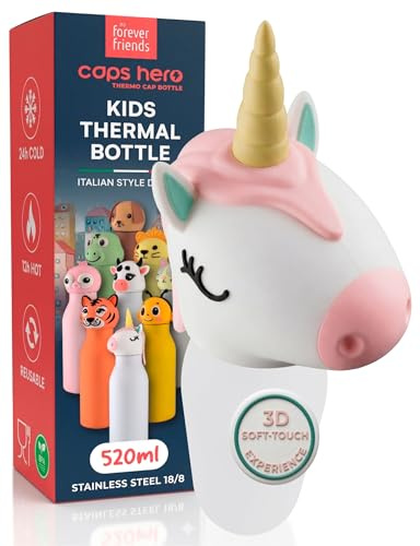 Borraccia Termica per Bambini Riutilizzabile Antiodore Unicorno Unicorn Una | CapsHero Acciaio Inox Senza BPA 520ml con Doppia Parete 230x70mm - Caldo 12h Freddo 24h - Collezione My Forever Friends