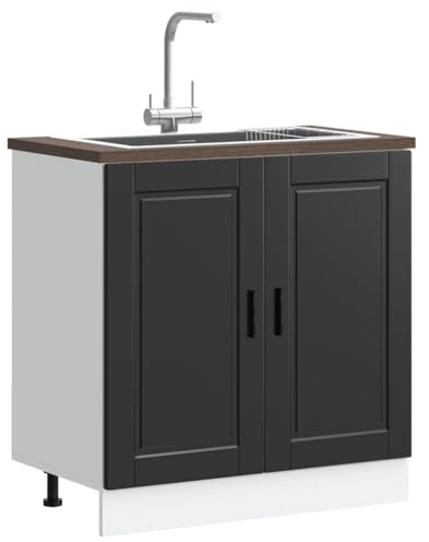 WEMYUFURN Spülenunterschrank Porto Schwarz Eckunterschrank Küche mit Stauraum und verstellbaren Füßen 80x46x81,5 cm Holzwerkstoff