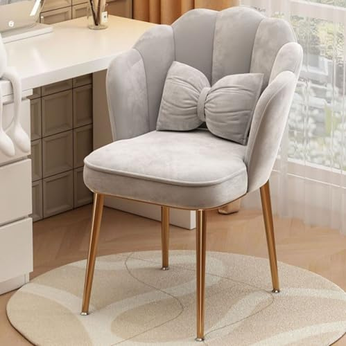 Moderiktig makeup-skalstol i sammet – snyggt sminkbord med kronblad metallben elegant grå stoppad accent för sovrum och omklädningsrum