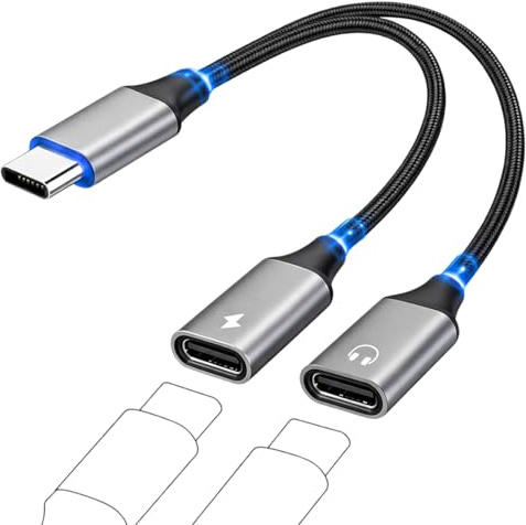 Divisor doble USB C 2 en 1, adaptador USB-C de audio y carga, adaptador jack USB-C, compatible con auriculares y carga para iPhone 17/16/15/Pro/Max/Plus, Samsung S25/S24/S23/S22