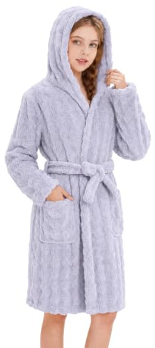 JiAmy Kids Dressing Gown Soft Fleece Hooded Bathrobe Girls Boys Warm Bath Robe for 4-14 Years