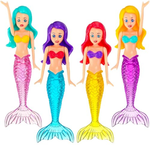 4 Pièces Jouet de Bain Sirène,Jeu Piscine,Jeu d'eau Figurines Sirène pour Baignoire,Piscine,Plage,Fête,Activité Aquatique,Sachet Cadeau,Jeux d'Été et Décoration Thème Marin,Été,Jardin,Vacances