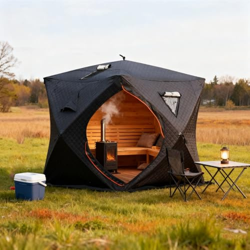 Bastutält för 3–4 personer, 178 x 178 cm, torr bastu, lätt att installera, värmeisolerad och vindtät design, lämplig för hem, gym, camping och andra platser. blackbastu
