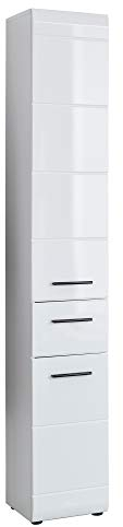 trendteam smart living - Skin - Hochschrank - Weiß/Weiß Hochglanz - 6 Fächer und eine Schublade - (BxHxT) 30 x 182 x 31 cm - Badregal mit 3 höhenverstellbaren Einlegeböden - Kratzfest