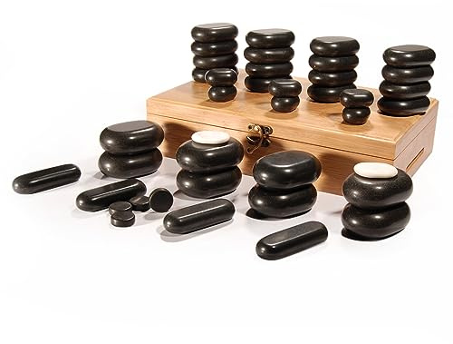 Master Massage Hot Stone - Pietre riscaldanti per massaggi, in scatola di bambù, 40 pezzi